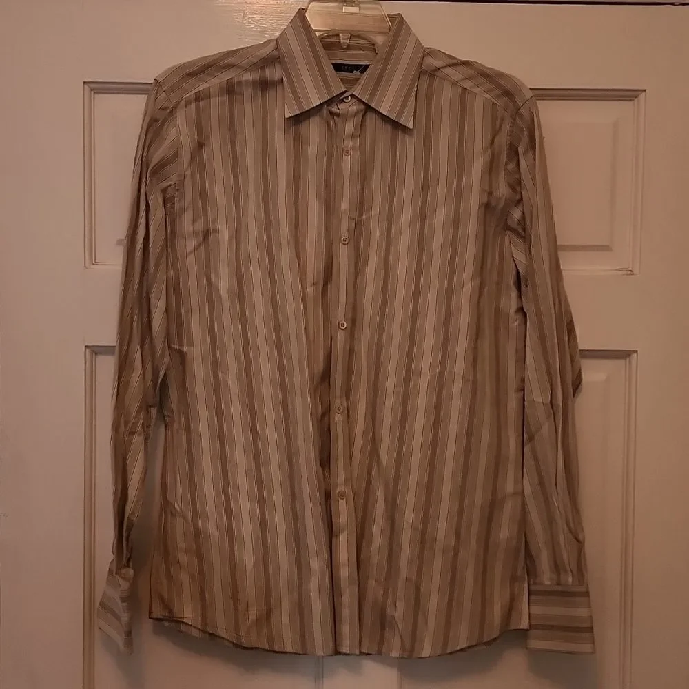 GUCCI Medium Tan and white long sleeve Stripe Dress Shirt
